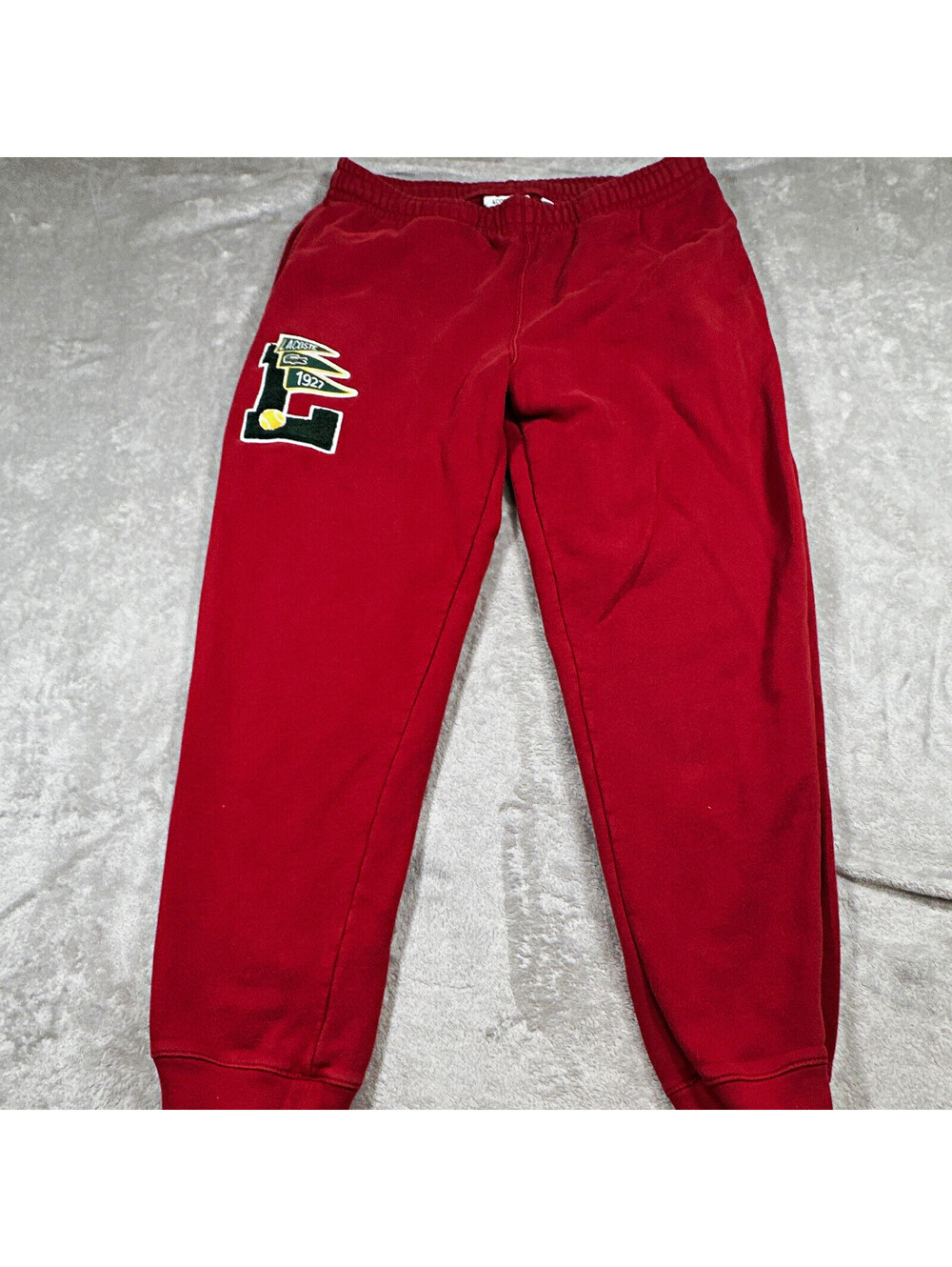 Lacoste Men’s Red Tapered Jogger Pants L Cotton Knit Drawstring Pockets